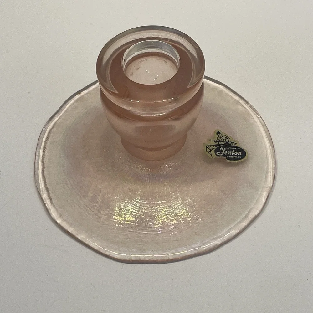 Vintage Fenton Pink Velva Rose Iridescent Glass Candlesticks Candle Holders